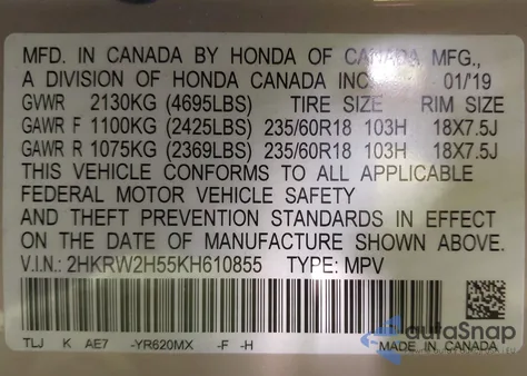 2019 Honda Cr-V Ex from USA, damaged, VIN 2HKRW2H55KH610855
